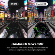 Insta360 X5: cámara de acción 360° 8K resistente al agua, líder en baja iluminación, efecto de palo de selfie invisible, lente resistente y reemplazable, batería de 3 horas, protector contra viento integrado, estabilización, diseño de triple chip IA