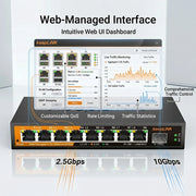 Switch gestionado web KeepLiNK de 9 puertos 2.5G | 8x 2.5GbE + 1x Uplink 10G SFP+ | Ethernet de red multigigabit con IGMP Snooping