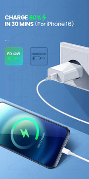 Cargador rápido PD de 40 W para iPhone 15 11 12 13 14 16 Pro Max, cable de carga rápida para cargador de iPhone 16 15 14 Plus, accesorios para teléfonos