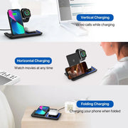 Soporte de carga inalámbrica rápida 3 en 1 de 15 W, estación de carga plegable para iPhone 17-11, Apple Watch 9 8 7 6 5 y AirPods Pro