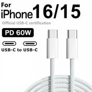 Cable de datos para teléfono móvil tipo C a tipo C de carga rápida PD 60W, 1m/2m, para iPhone 15, 16, 17, Samsung, Huawei, cable cargador USB C a C