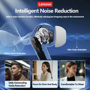 Auriculares inalámbricos Lenovo XT58 con reducción inteligente de ruido, Bluetooth 5.4, auriculares para juegos, sonido HIFI y pantalla LED