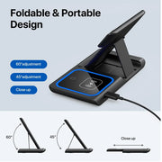 Soporte de carga inalámbrica rápida 3 en 1 de 15 W, estación de carga plegable para iPhone 17-11, Apple Watch 9 8 7 6 5 y AirPods Pro