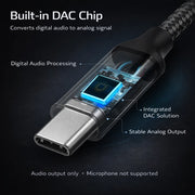 Adaptador de USB-C a AUX de 3.5 mm con DAC, cable de audio HiFi compatible con micrófono para iPhone 15/16, iPad, Samsung y coche