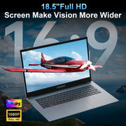 KAMRUI Portátil de 18,5" con batería de 8000 mAh, procesador Intel N150 de 4 núcleos, 16 GB DDR4, SSD de 512 GB, Win11 Pro, WiFi5, computadora portátil plegable a 180° para oficina en casa