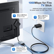 Adaptador de red Ethernet Micro USB, adaptador de tarjeta de red de 1000 Mbps para Fire TV Stick 4K, switch Ethernet y router