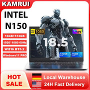 KAMRUI Portátil de 18,5" con batería de 8000 mAh, procesador Intel N150 de 4 núcleos, 16 GB DDR4, SSD de 512 GB, Win11 Pro, WiFi5, computadora portátil plegable a 180° para oficina en casa
