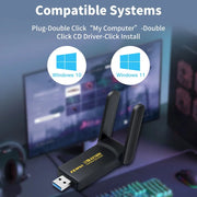 Adaptador WiFi 6 USB FENVI 1800Mbps de doble banda 2.4G/5GHz, receptor WiFi inalámbrico, tarjeta de red tipo Dongle USB 3.0 para portátil y PC con Win 10/11