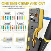 Kebidumei RJ45 Alicate crimpador de paso para conectores Ethernet modulares, herramienta de crimpado para conectores Cat6 Cat5/5e RJ45 y conectores RJ11 de 8P6P