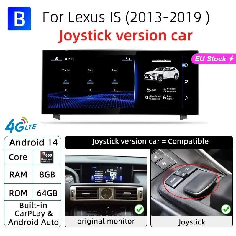 Android 14 Car Radio For Lexus IS RC 250 200 300 350 200t 300h 2013-2019 Wireless CarPlay Multimedia Video Player 4G GPS Navi