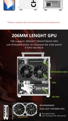 METALFISH T40 Mini ITX Black Case 7L Gaming Computer Chassis Compact transparent PC Support SFX PSU/70mm Cooler/206mm GPU