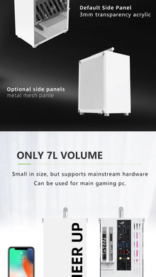METALFISH T40 Mini ITX Black Case 7L Gaming Computer Chassis Compact transparent PC Support SFX PSU/70mm Cooler/206mm GPU