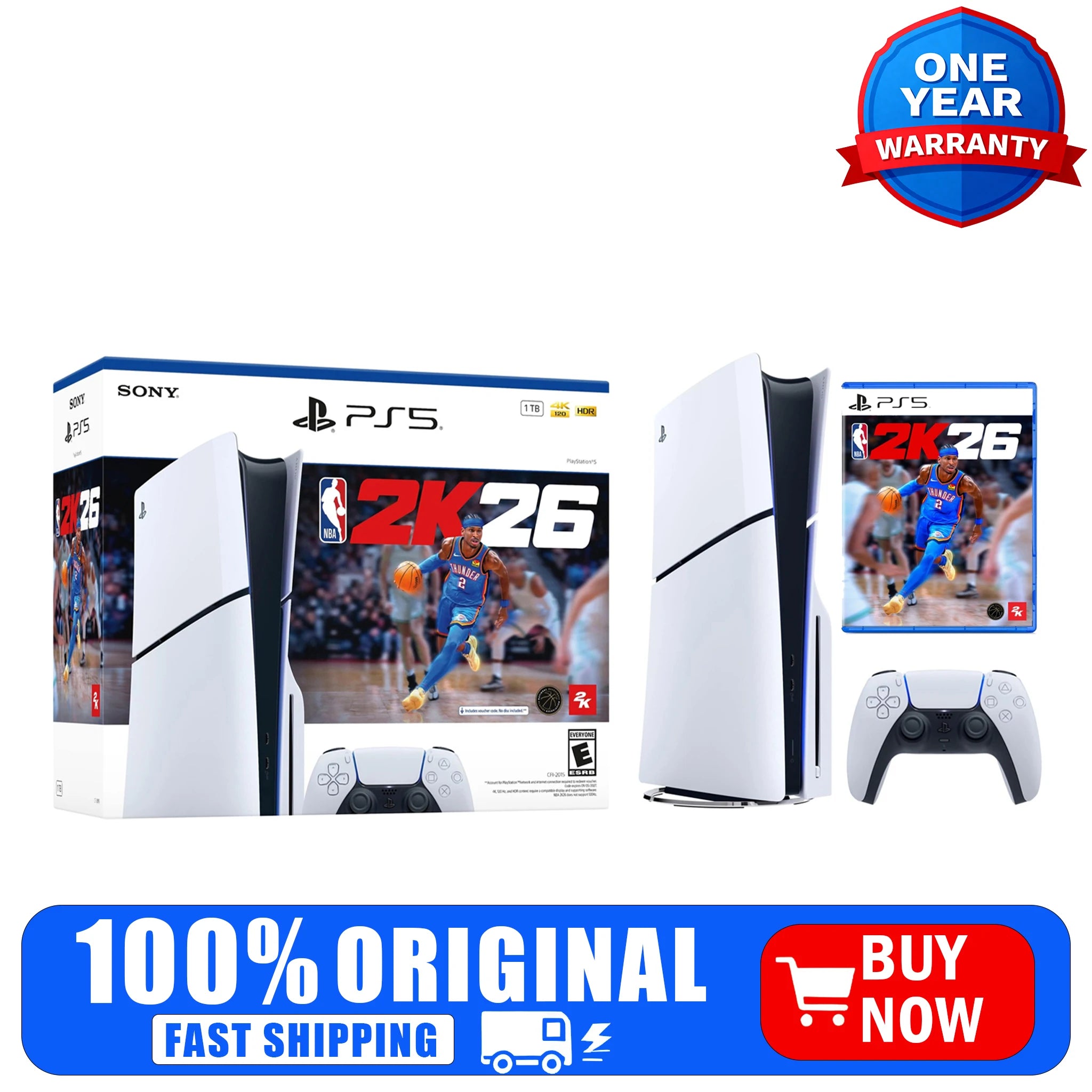 Sony PlayStation 5 Slim Console (1TB) - NBA 2K26 Bundle - Includes DualSense Wireless Controller