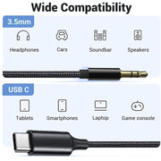 Adaptador de cable auxiliar tipo C a conector de audio de 3,5 mm para altavoz, coche, auriculares, ordenador, convertidor para Huawei, iPhone, Xiaomi