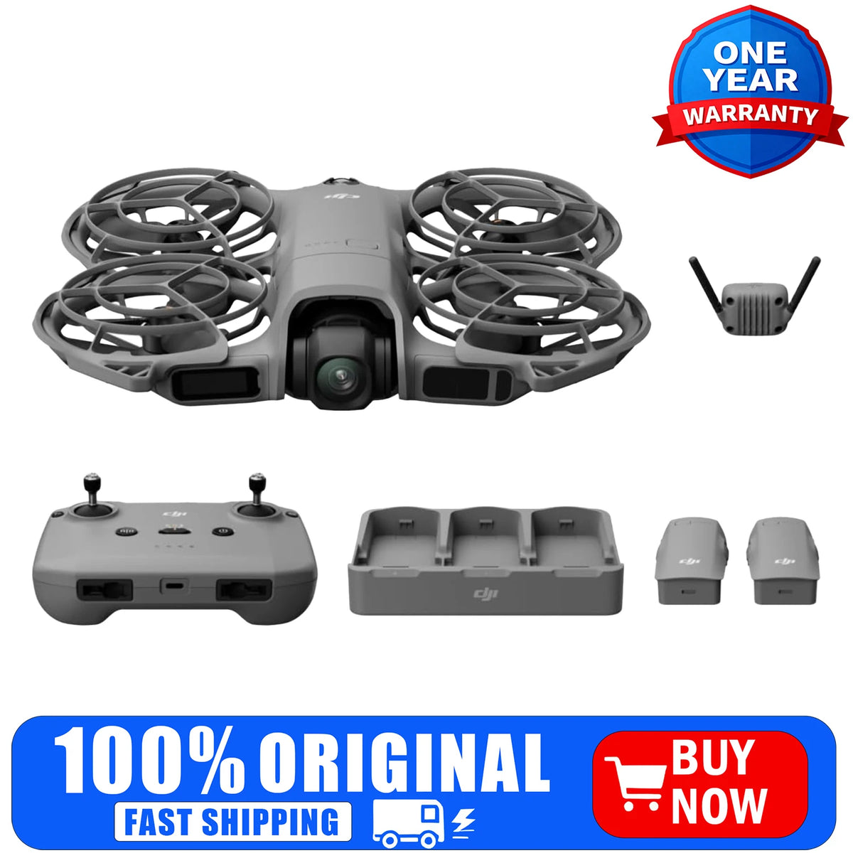 DJI Neo 2 Fly More Combo con RC-N3, dron con cámara 4K para principiantes, transmisión digital estable, 3 baterías