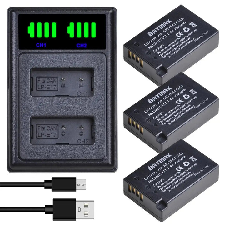 Batmax LP-E17 LPE17 LP E17 Camera Battery+LED Dual USB Charger for Canon EOS R8 RP R50 R100 250D M3 M5 M6 750D 760D T6s 800D T8i