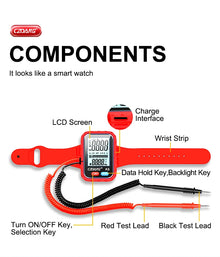 Wrist-worn Auto-ranging Digital Multimeter Multi Tester DCV ACV Resistance Continuity Measurement with Wearable Wrist Strip