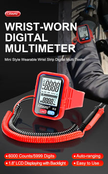 Wrist-worn Auto-ranging Digital Multimeter Multi Tester DCV ACV Resistance Continuity Measurement with Wearable Wrist Strip