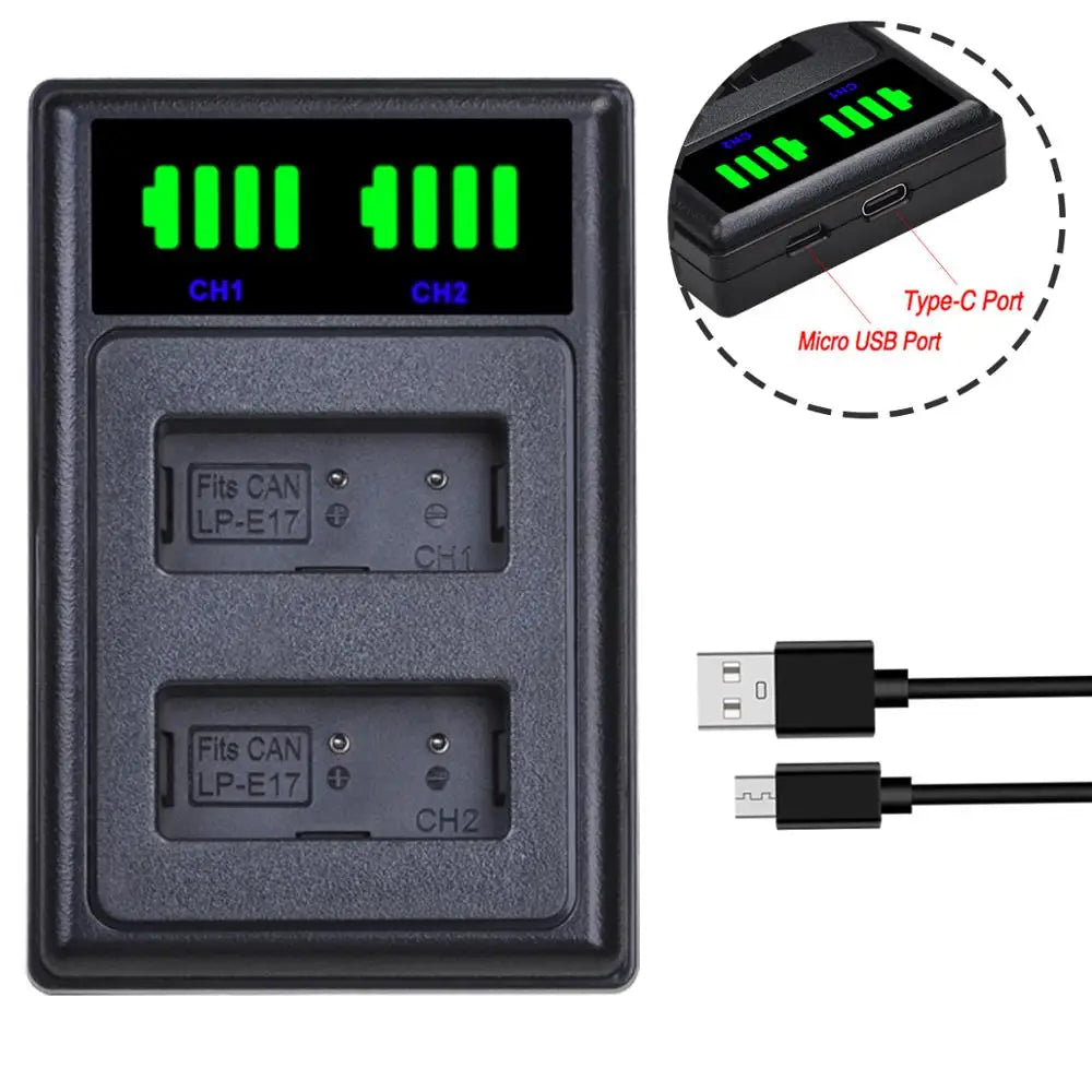 Batmax LP-E17 LPE17 LP E17 Camera Battery+LED Dual USB Charger for Canon EOS R8 RP R50 R100 250D M3 M5 M6 750D 760D T6s 800D T8i
