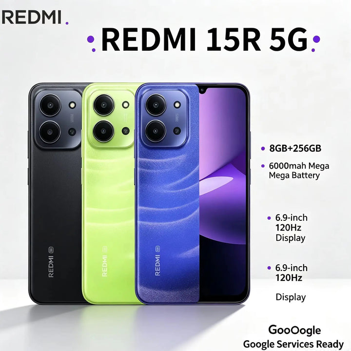 2026 New Redmi 15R 8+256GB Mobile Phone - Unlocked Dual SIM 6.9' LCD+ Dimensity 6300 13MP Camera 6000mAh Battery