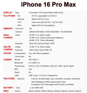 Original iPhone 16 Pro Max 6.9" Genuine Physical SIM/eSIM Genuine XDR OLED Face ID NFC A18Pro 8GB 256/512GB/1TB 5G Mobile Phone
