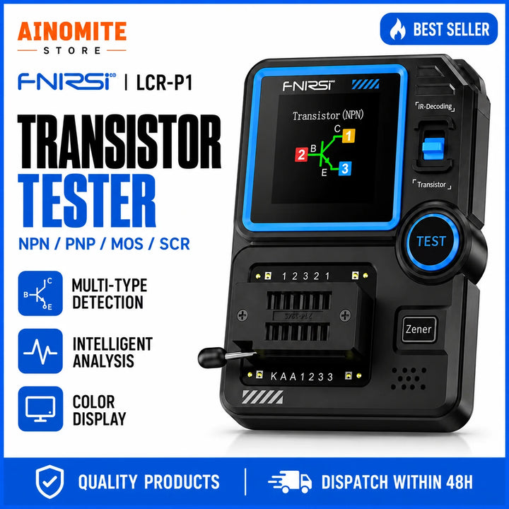 FNIRSI LCR-P1 Transistor Tester, LCR Meter, Capacitor Tester, Auto Test MOSFET/PNP/NPN, Diode/Zener, R/L/C & ESR Meter