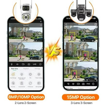 3-Lens 15MP Security Camera 3-HD Screen PTZ Outdoor WiFi IP Cam with Auto Tracking IP66 Waterproof 2-Way Audio CCTV Surveillance