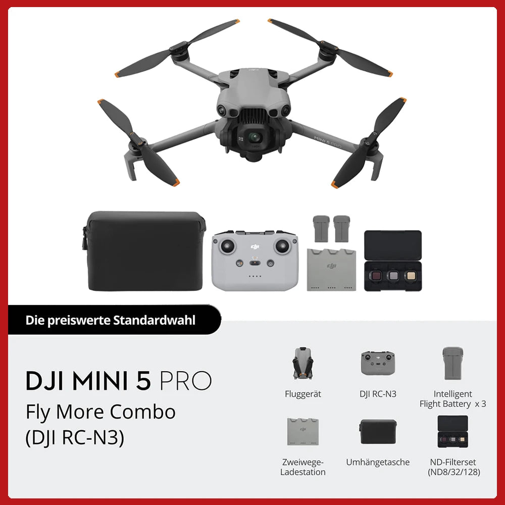 Dron con cámara DJI Mini 5 Pro, ActiveTrack 360°, ultraligero y plegable, con sensor CMOS de 1 pulgada, cámara 4K, detección de obstáculos omnidireccional, estabilizador de 225°, transmisión de 20 km y accesorios Mini 5 Pro para principiantes