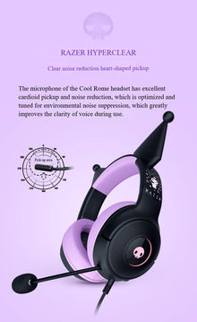 Razer x Sanrio Kuromi Edition Cute Cat USB Wired Over-Ear Gaming Headphones Gift