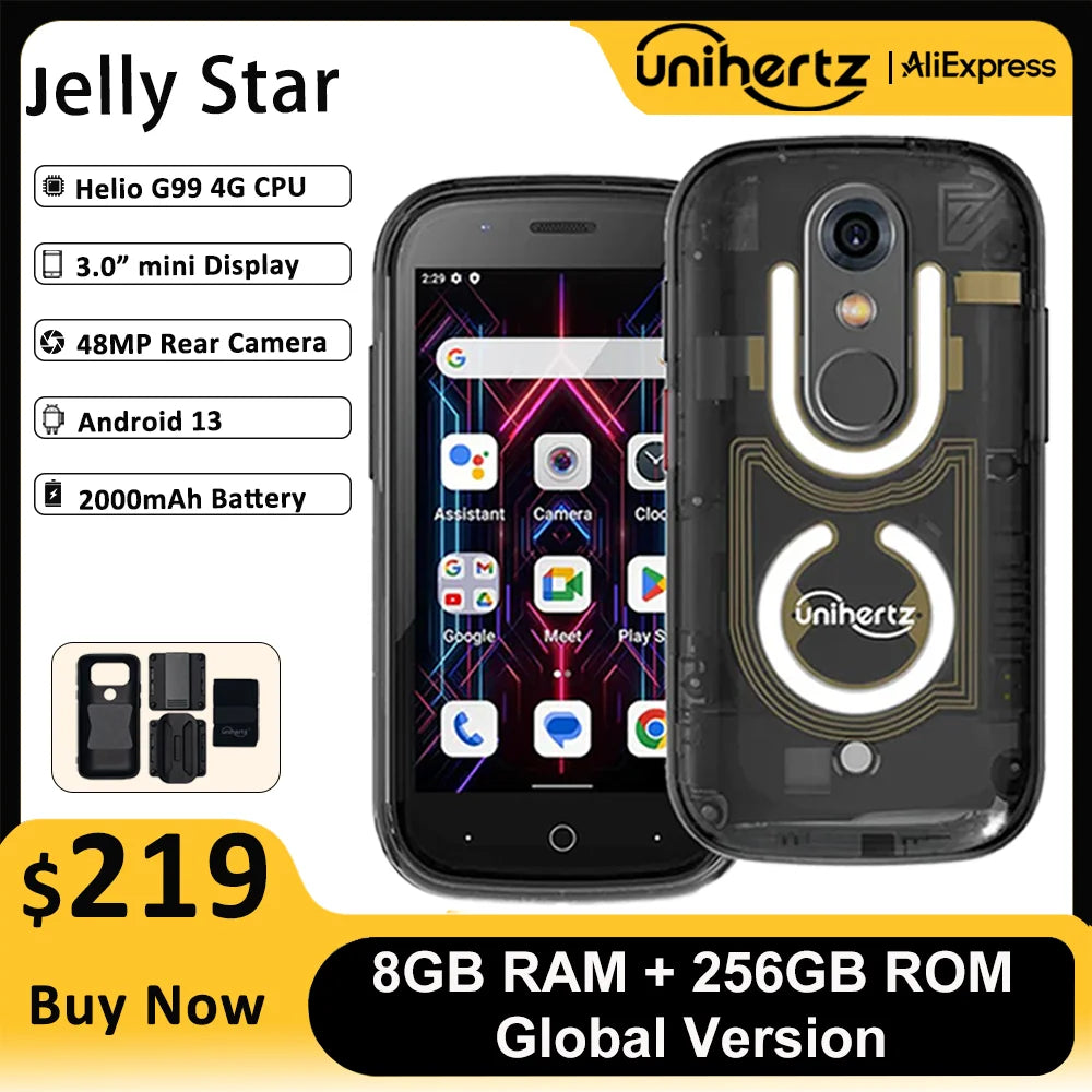 Unihertz Jelly Star Mini Smartphone 8GB 256GB Led Light Unlocked Transparent Backshell Cellphones For Spare Phone