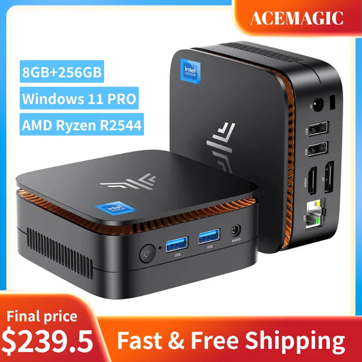 ACEMAGIC AMD Ryzen Embedded R2544 Mini PC 8GB DDR4 RAM 256GB SSD Windows 11 Pro Dual 4K Display Small Form Factor Desktop PC