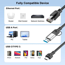 USB A Type‑C To RJ45 Ethernet Adapter 2.5G 1000Mbps Gigabit Wired Network Adapter 2500M USB 3.0 External Cable for Laptop PC