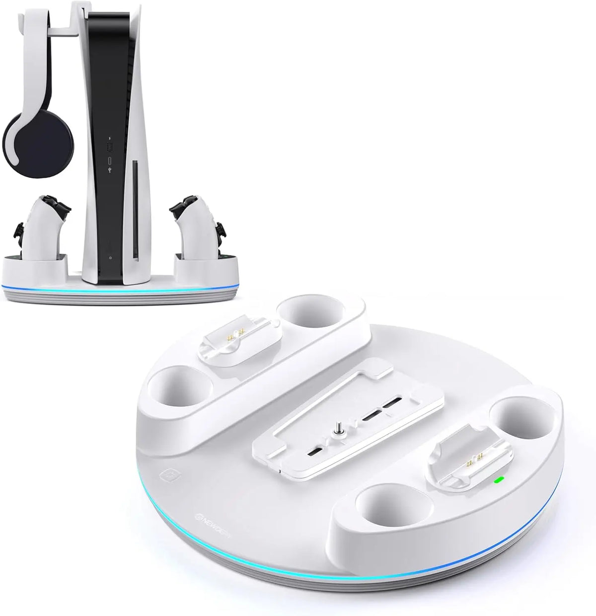 NEWDERY PS5/Slim/Pro Console Stand Adjustable RGB Vertical Stand for PS5 Pro Slim Digital Disc Console Fast Controller Charging Station Dock