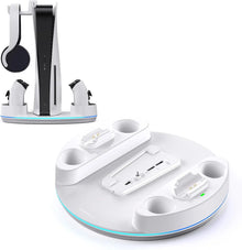 NEWDERY PS5/Slim/Pro Console Stand Adjustable RGB Vertical Stand for PS5 Pro Slim Digital Disc Console Fast Controller Charging Station Dock