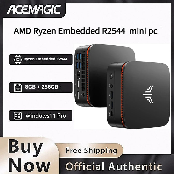 ACEMAGIC AMD Ryzen Embedded R2544 Mini PC 4C/8T 3.7GHz 8GB DDR4 256GB M.2 SSD Triple 4K Display Gigabit LAN Windows 11 Pro