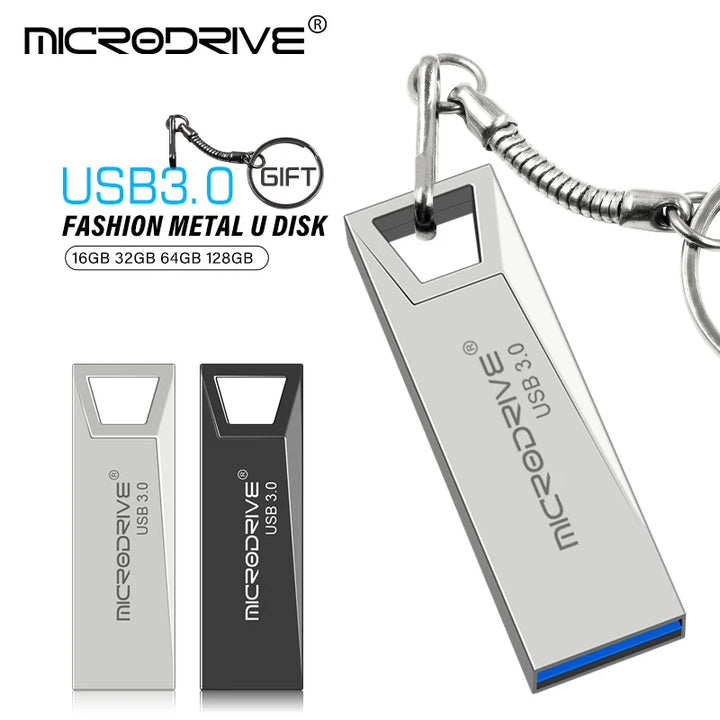 High Speed USB 3.0 Mini Metal Flash Drive 16GB 32GB 64GB 128GB Pendrive Waterproof USB Drive Pen Memory Sticks with Key Chain