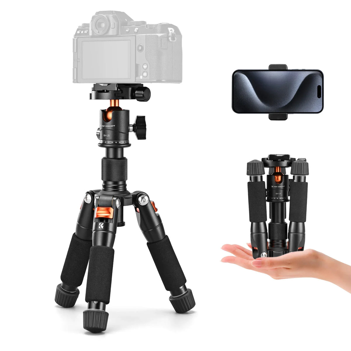 K&F CONCEPT 52cm Desktop Mini Tripod for Camera Compact Tripod 360° Low Profile Ball Head 1/4'' Screw for Camera Video Camcorder
