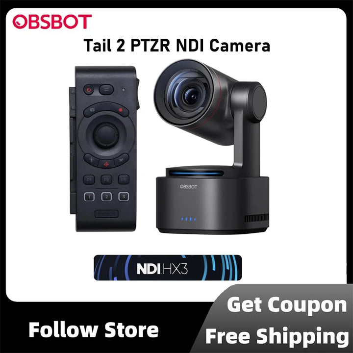 OBSBOT Tail 2 PTZR NDI Camera 4K@60FPS, Pro AI Tracking, 1/1.5" CMOS, 50MP, 5X Optical Zoom, 12X Hybrid Zoom, SDI/HDMI/IP/USB 3.
