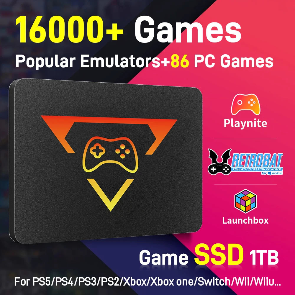 Playzone 1TB SSD&Game Consoles For PS5/PS4/PS3/Xbox/Xbox one/Switch With 16000 Emulator Games+86 PC Games Plug&Play For WIN PC