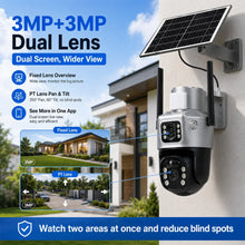 Solar 4G Security Camera 3MP+3MP Dual Lens PTZ IP66 Outdoor PIR Motion Detection V380 App No WiFi Wireless CCTV Camera Home Farm