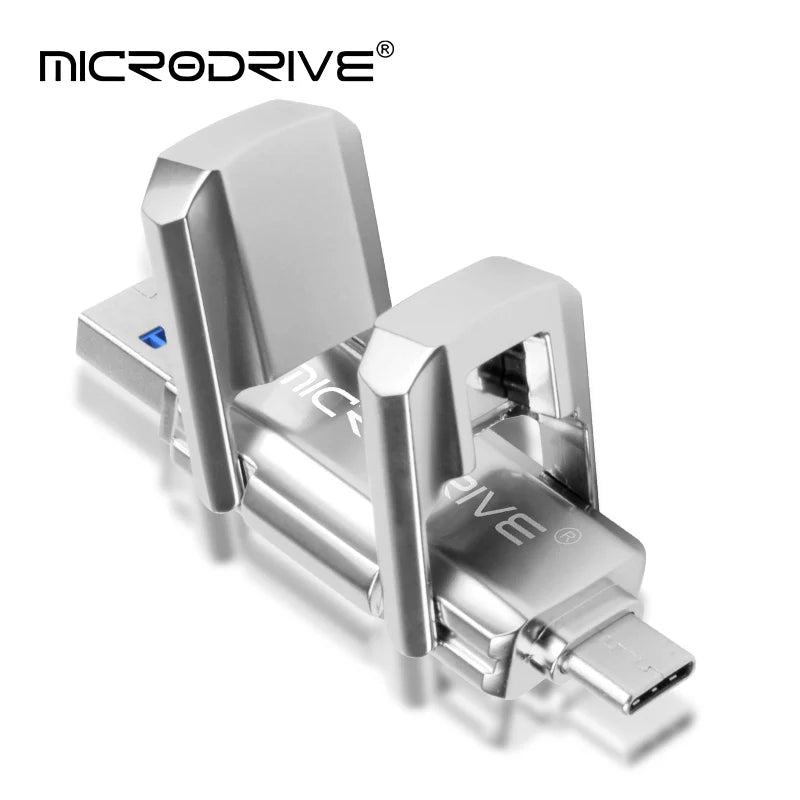 TYPE-C Dual interface Metal Pen Drive 32GB 64GB 128GB Waterproof USB 3.2 Rotating Structure USB Flash Drives Memory Stick U Disk