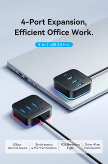 Vention USB A 3.0 HUB RGB Light Switch USB C 3.2 Gen1 5Gbps Desktop Hub Adapter for PC Laptop Accessories USB Splitter Extender