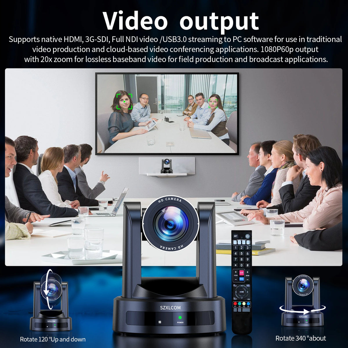 SZXLCOM FULL NDI PTZ Camera AI Auto-Tracking 20x Optical Zoom HDMI SDI USB POE IP for Live Streaming Church Conference