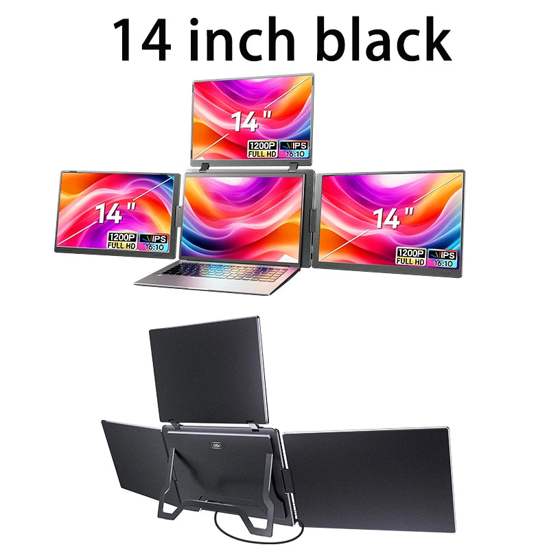 Tragbarer LCD-Monitor mit drei Bildschirmen, Hintergrundbeleuchtung, FHD-Display, sekundärer Bildschirm, mit einem Kabel an Notebook anschließbar, Zusatzbildschirm-Erweiterung