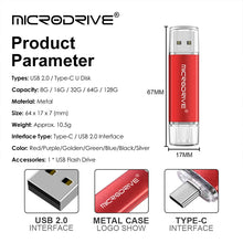 Type-C USB Flash Drive 128MB 4GB 8GB 16GB 32GB 64GB 128GB Pendrive High Speed OTG Dual-Purpose Disk for Mobile Desktop Laptop PC