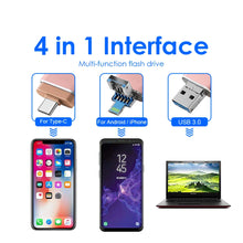 USB Flash Drives 4 in 1 Type C Compatible IPhone/iOS/Apple/iPad/Android & PC 256GB Lightning OTG Jump Drive 3.0 USB Memory Stick