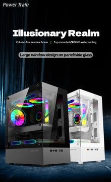 Power Train Illusionary Realm Computer Case M-ATX ITX Seaview Room Side Transparent Desktop Chassis Support 240 Water Cooler