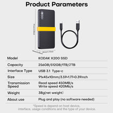 KODAK X200 Portable SSD External Hard Drive 1TB 512GB 500GB High Speed Solid State Drive USB 3.1 Type-C for Laptop PC PS5