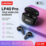 Auriculares inalámbricos Lenovo LP40 Pro Bluetooth 5.4 TWS HiFi estéreo, para juegos y deportes, con control táctil, llamadas HD y micrófono.