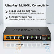Switch gestionado web KeepLiNK de 9 puertos 2.5G | 8x 2.5GbE + 1x Uplink 10G SFP+ | Ethernet de red multigigabit con IGMP Snooping